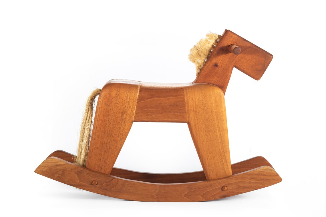 Mid Century Modern Rocking Horse in Solid Walnut and Teak | Etsy