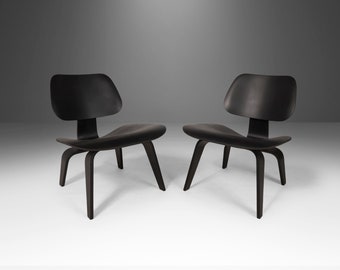 Reimagined Set of Two (2) Ebonized Herman Miller LCW Lounge Chairs by Charles & Ray Eames, USA, c. 1960's