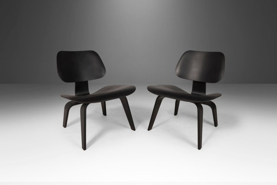 Reimagined Set of Two (2) Ebonized Herman Miller LCW Lounge Chairs