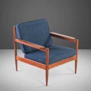 Lounge Chair and Ottoman Attributed to Arne Vodder in Teak w/ New Blue Knit Upholstery, c. 1960s image 4