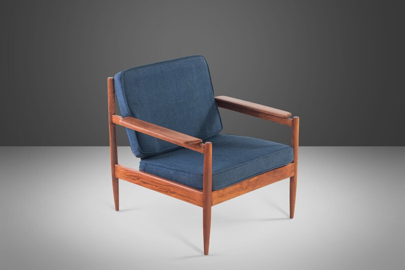 Lounge Chair and Ottoman Attributed to Arne Vodder in Teak w/ New Blue Knit Upholstery, c. 1960s image 4