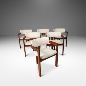 Set of Six 6 Pamplona Arm Dining Chairs in Rosewood & White Bouclé After Augusto Savini, c. 1970's imagem 1