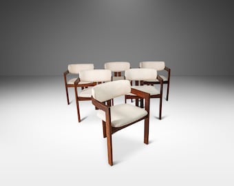 Set of Six (6) "Pamplona" Arm Dining Chairs in Rosewood & White Bouclé After Augusto Savini, c. 1970's