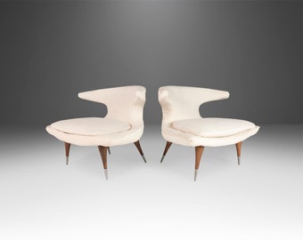 Set of Two (2) Horn Chairs by Karpen of California Newly Upholstery in White Bouclé, USA, c. 1960's