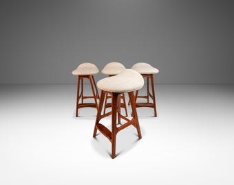 Set of Four ( 4 ) Mid-Century Danish Modern Model OD-61 Counter Height Bar Stools by Erik Buch for O.D. Mobler, Denmark, 1960's