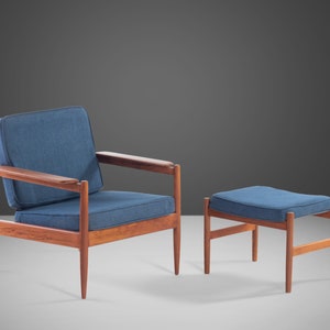 Lounge Chair and Ottoman Attributed to Arne Vodder in Teak w/ New Blue Knit Upholstery, c. 1960s image 2