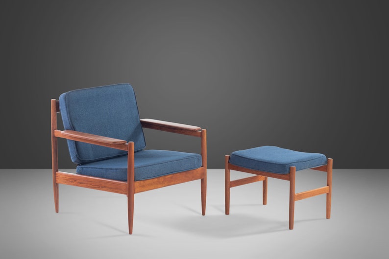 Lounge Chair and Ottoman Attributed to Arne Vodder in Teak w/ New Blue Knit Upholstery, c. 1960s image 2