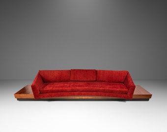 Expansive 12-Foot Mid-Century Modern Brutalist Platform Sofa in Walnut & Red Tweed by Adrian Pearsall for Craft Associates, USA, c. 1960's