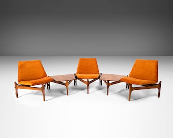 Modular 5-Piece Sectional of 3 Chairs and 2 Tables for Brown Saltman in Walnut, c. 1950's