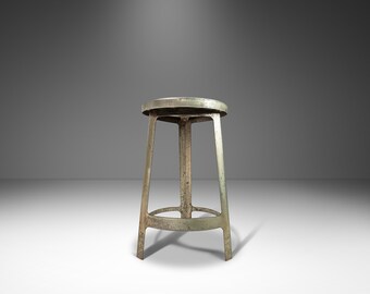 French Hammered Solid Aluminum Industrial Counter Height Bar Stool, France, c. 1970's