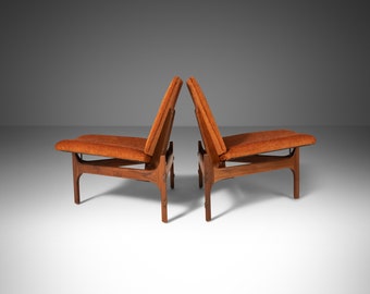 Set of Two ( 2 ) Triangular Low Profile Chairs in Walnut by John Keal for Brown Saltman, USA, c. 1950's