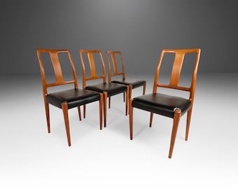 Set of Four (4) Teak Dining Chair by D-SCAN Newly Upholstered in Black Vinyl, c. 1970's