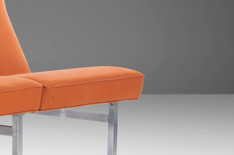 Three Seat Sofa / Bench in Original Orange Upholstery on a Chrome Base After Florence Knoll, c. 1960s image 4