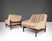 Stunning Set of Two (2) Danish Modern Floating Lounge Chairs Resting on Walnut Frames, 1960s