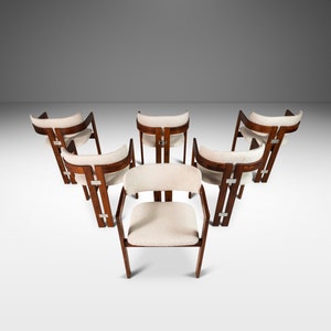 Set of Six 6 Pamplona Arm Dining Chairs in Rosewood & White Bouclé After Augusto Savini, c. 1970's imagem 10