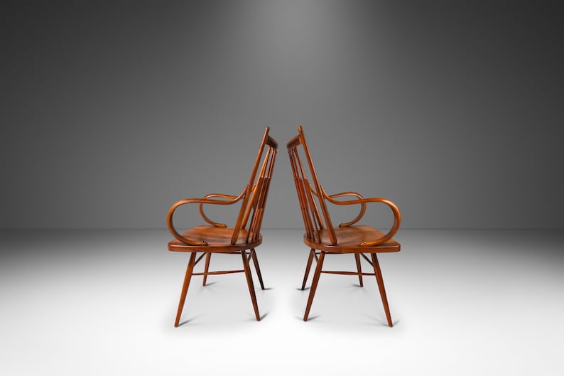 Set of Two 2 Mid-Century Modern Windsor Centennial Chairs in Solid Walnut by Kipp Stewart for Drexel, USA, c. 1960's image 2