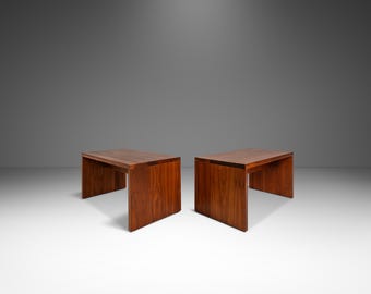 Set of Two ( 2 ) Handmade Minimalist Custom-made Studio / Gallery Benches in Walnut, USA, c. 1980s