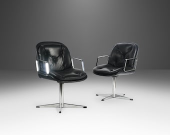 Set of Two (2) Black & Chrome High Stance Office Chairs, USA, c. 1960's