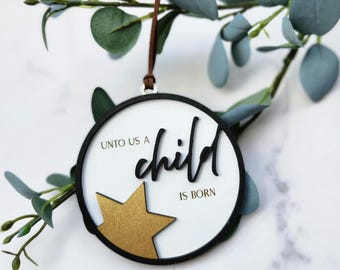 Nativity Wooden Ornament: Christian Christmas Decor with Gold Star