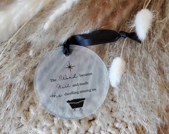 Minimalist Scripture Christmas Ornament, Christian Gift