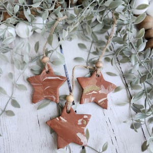 Handmade Terracotta Star Ornament Set: Boho Clay Christmas Decor