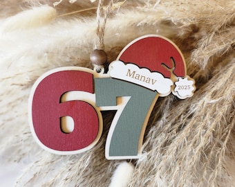 Personalized Wooden 6 7 Ornament: Farmhouse Christmas Decor six seven
