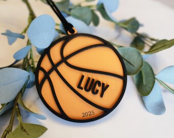Personalized Basketball Ornament | Layered Wood, Custom Name & Year