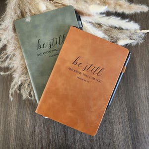 Engraved Leather Christian Journal: Be still and know, Personalized Scripture Notebook