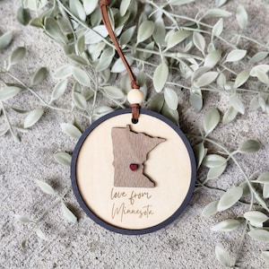 Custom Minnesota Lover Christmas Ornament MN gift State Shaped Christmas decor Rustic State Ornament Wooden State keepsake MN Handmade