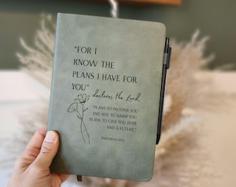 Engraved Leather Christian Journal: Jeremiah 29 For i know the plans, Personalized Scripture Notebook