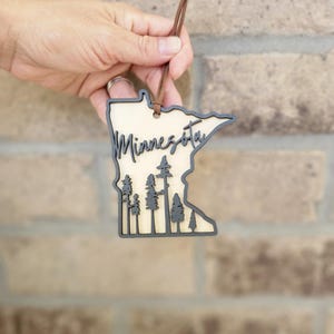 Minnesota Christmas Ornament MN State Shaped Christmas decor Rustic Minnesota Ornament Wooden State keepsake MN Handmade Christmas Ornament