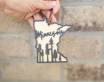 Rustic Minnesota Christmas Ornament: Wooden State Keepsake