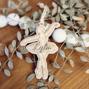 Personalized Dancer Christmas Ornament: Engraved Wooden Ballet Gift