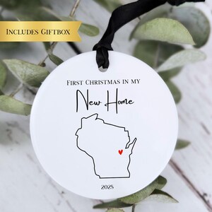 New Home Ornament, Custom New Home Ornament, Couples Gift, Christmas Ornament, Couples Ornament, Wisconsin Ornament, State Ornament Married