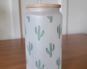 Cactus Glass Tumbler Cactus lover Iced coffee cup Cactus gift for Bridesmaid Proposal gift Girls Trip Bridesmaid Gift for Bride