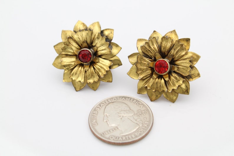 Vintage Sunflower Earrings ScrewBack Gold on STERLING SILVER Etsy