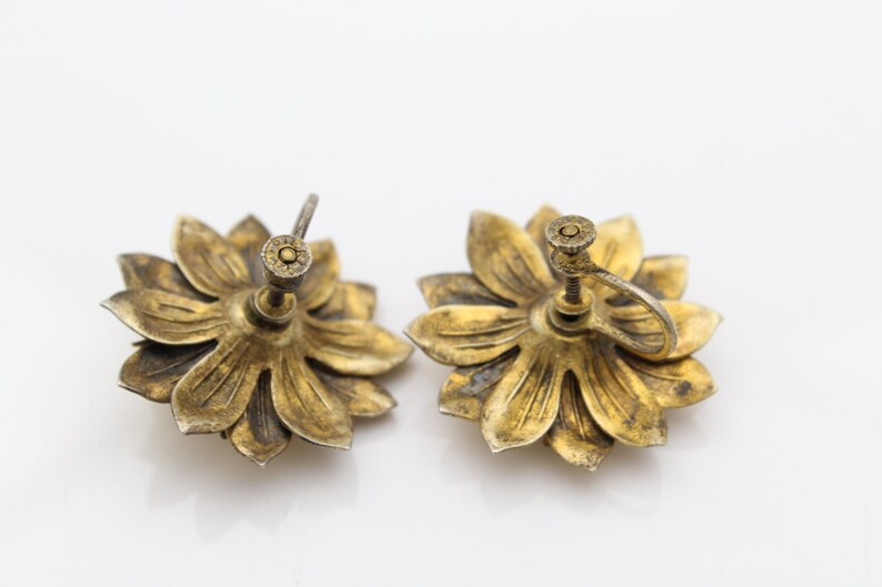 Vintage Sunflower Earrings ScrewBack Gold on STERLING SILVER Etsy