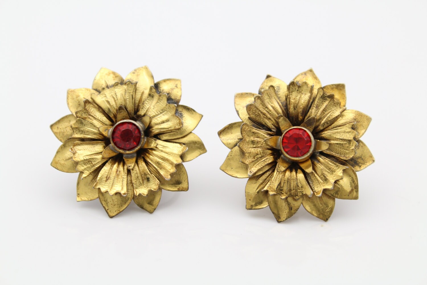 Vintage Sunflower Earrings ScrewBack Gold on STERLING SILVER Etsy