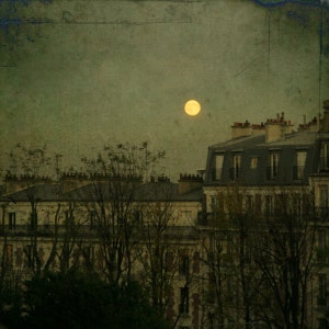 The Moon and Paris-View from Montmartre. Photographic print. Elaborate photographic, color printing.