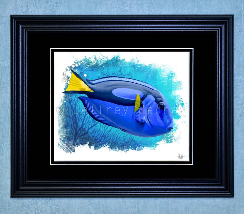 Blue Tang Print Fine Art Print From An Original Painting 8x10 By Jeffrey Jenney Ocean Art Fish Art Fish Painting Finding Dory image 3