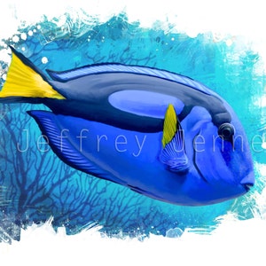 Blue Tang Print Fine Art Print From An Original Painting 8x10 By Jeffrey Jenney Ocean Art Fish Art Fish Painting Finding Dory image 1