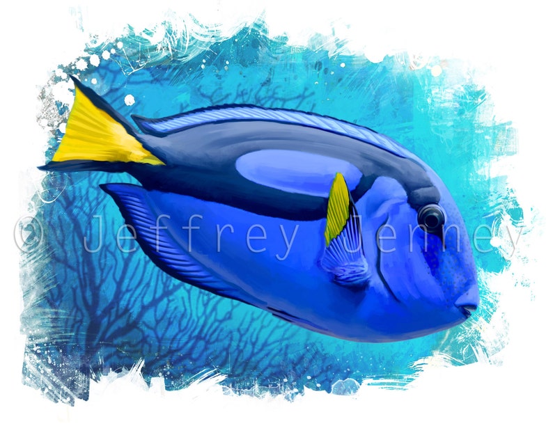 Blue Tang Print Fine Art Print From An Original Painting 8x10 By Jeffrey Jenney Ocean Art Fish Art Fish Painting Finding Dory image 1