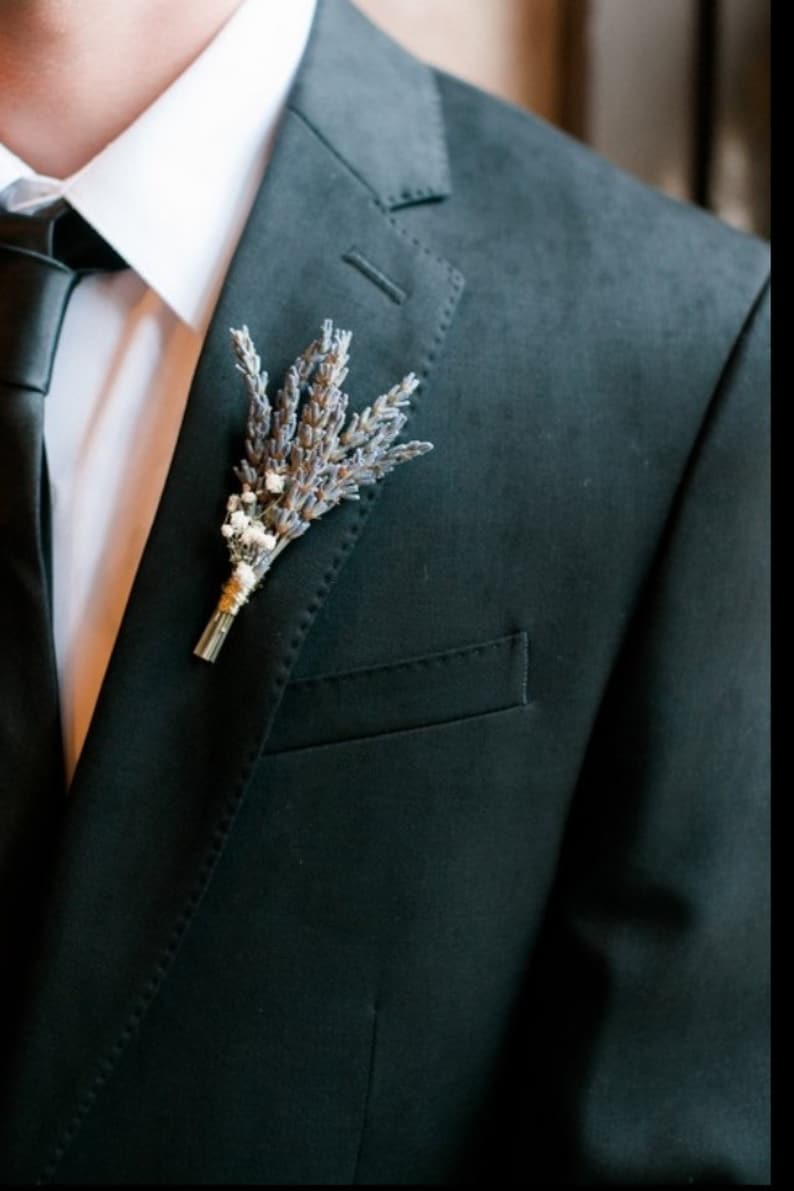 Dried Lavender and Baby/'s Breath Boutonniere