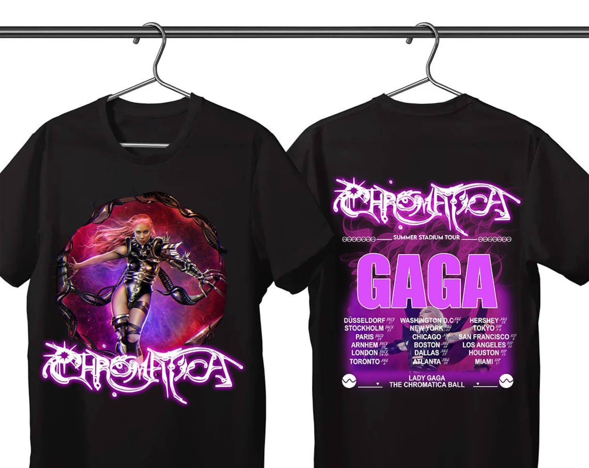 Discover LD Gaga Tour 2022 Konzert Gaga USA Tour Chromatica Ball Tour 2022 Doppelseitiges T-Shirt