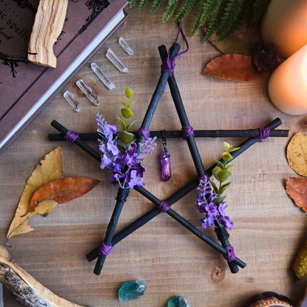 Black and Purple Wood Pentagram Altar Decor