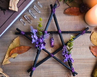Black and Purple Wood Pentagram Altar Decor