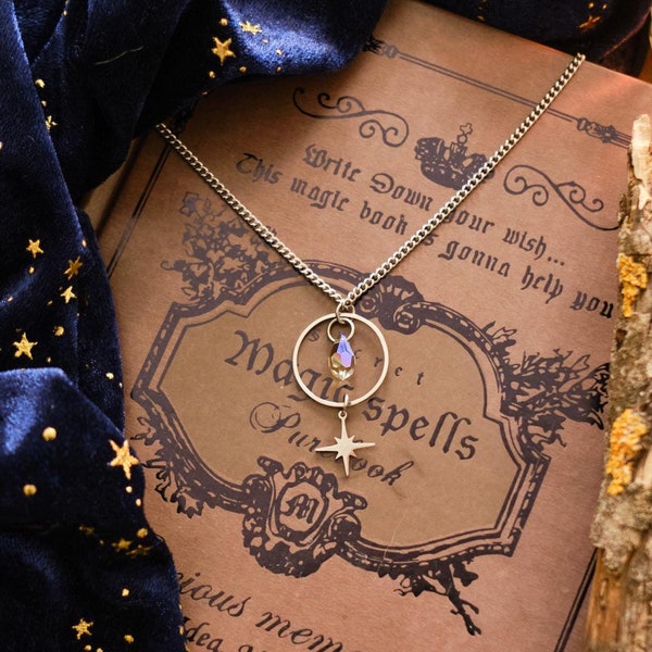 Collar Estrella Plateado, Collar Witchy de Fases Lunares, Acero inoxidable