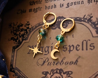 Orecchini da strega per uomo e donna, orecchini minimalisti a luna e stella, gioielli impilabili per ragazzi e ragazze, stile Whimsigoth - Oro