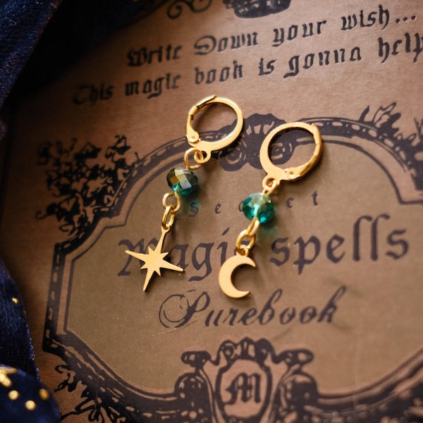 Witchy Earrings for Men and Women, Minimalist Moon and Star Earrings, Stacking Jewelry for Boys and Girls, Whimsigoth Style - Gold