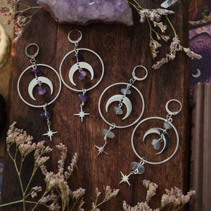 Mond und Stern Kristall Ohrringe, Edelstein Kristall, himmlischen Schmuck